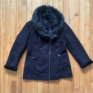 Jessica Simpson Womens Large Black Faux Suede Fur Lined Moto Jacket